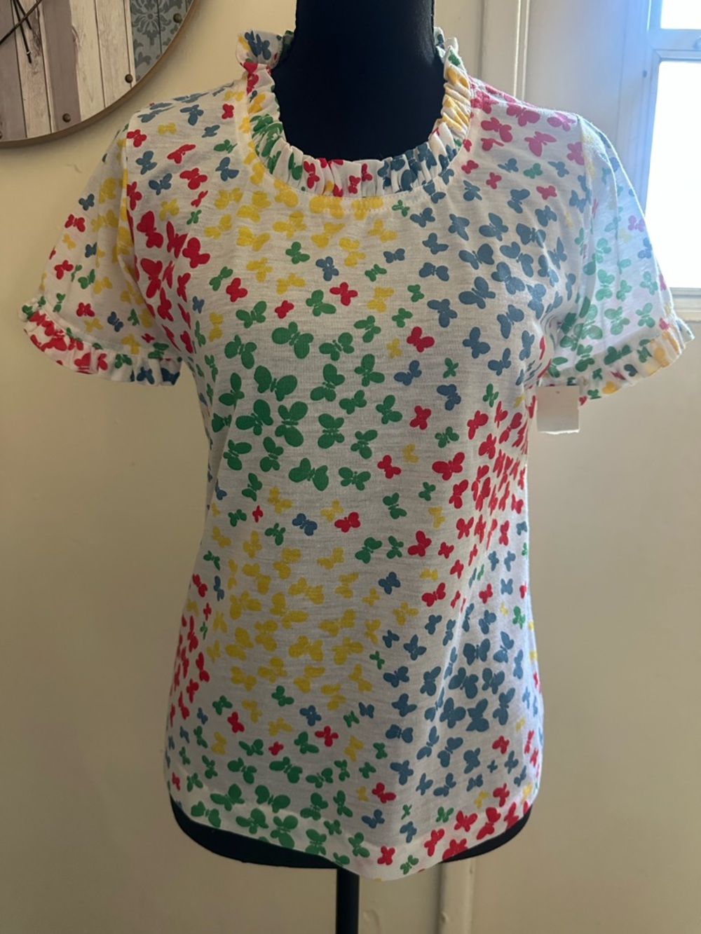 Vintage Women’s White Multi-Color Floral Puff Sleeve Top